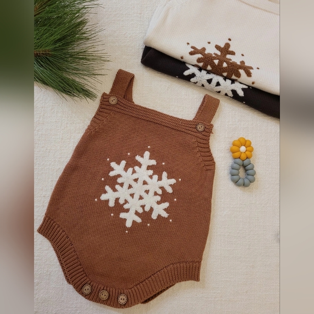 NEW-Warm Knit Bodysuit/Romper with Snowflake Design